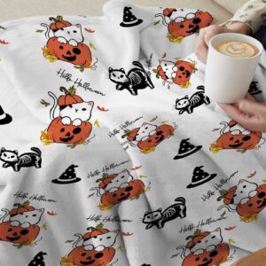 Halloween Pumpkin Cute Cat Skeleton Blanket Microfiber Flannel Throw Lightweight Super Soft Cozy Blankets for Couch Bed Sofa Chair, Gift for Birthday Thanksgiving Halloween 50"x40"for Kids