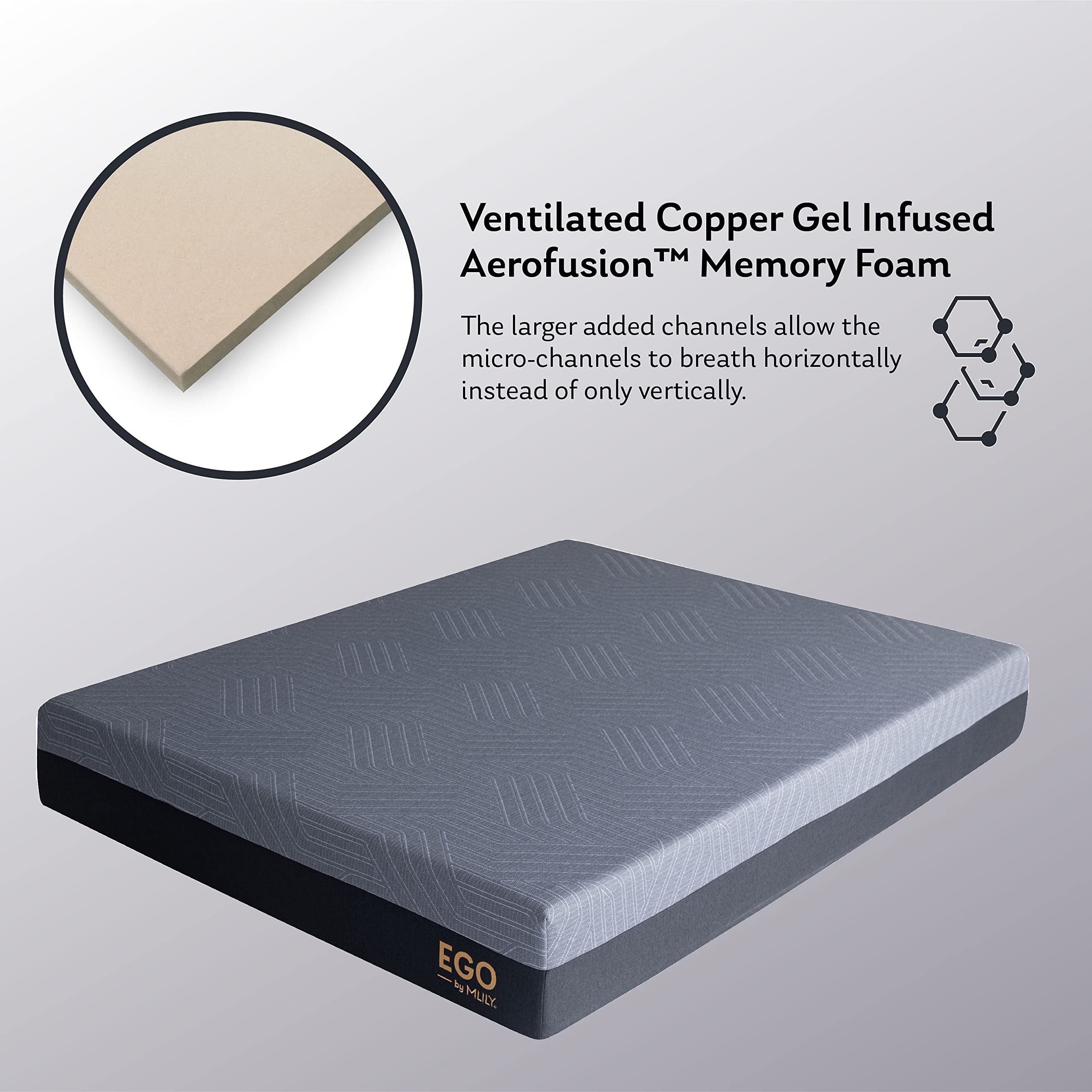 MLILY EGO Copper Twin Memory Foam Mattress 10 Inch, Copper Gel Infused Mattress Bed in A Box CertiPUR-US Certified Made in USA, Medium, 38”x75”x10”, Darkgray