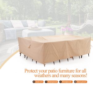 WJ-X3 Extra Large Patio Furniture Set Covers Waterproof, Outdoor Table Cover Heavy Duty, Lawn Sectional Set Cover Anti-fading, High Wind Resistant, Anti-UV, 180W x 96D x 36H Inches, Beige