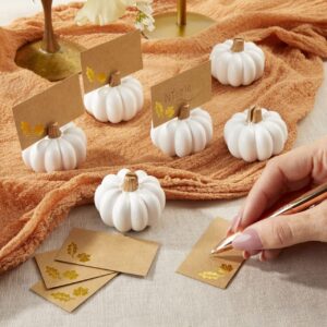 Kate Aspen 12PCS Place Card Holders (Place Cards Included), Table Number Holder for Weddings, White Pumpkin Photo Holder for Table Assignments at Bridal Showers or Anniversaries