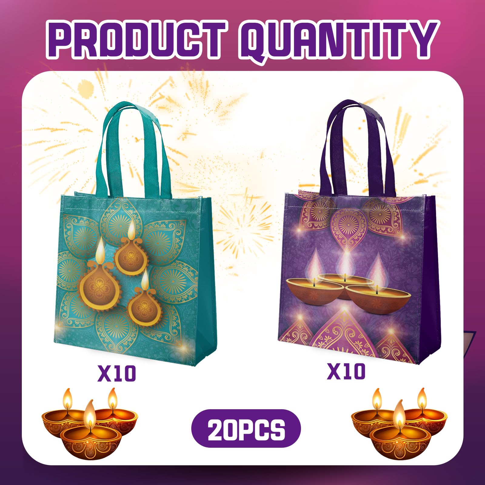 Ertyjikg 20 Pcs Diwali Party Bags,Reusable Diwali Gift Non-woven Bags with Handles for Diwali Party Decorations