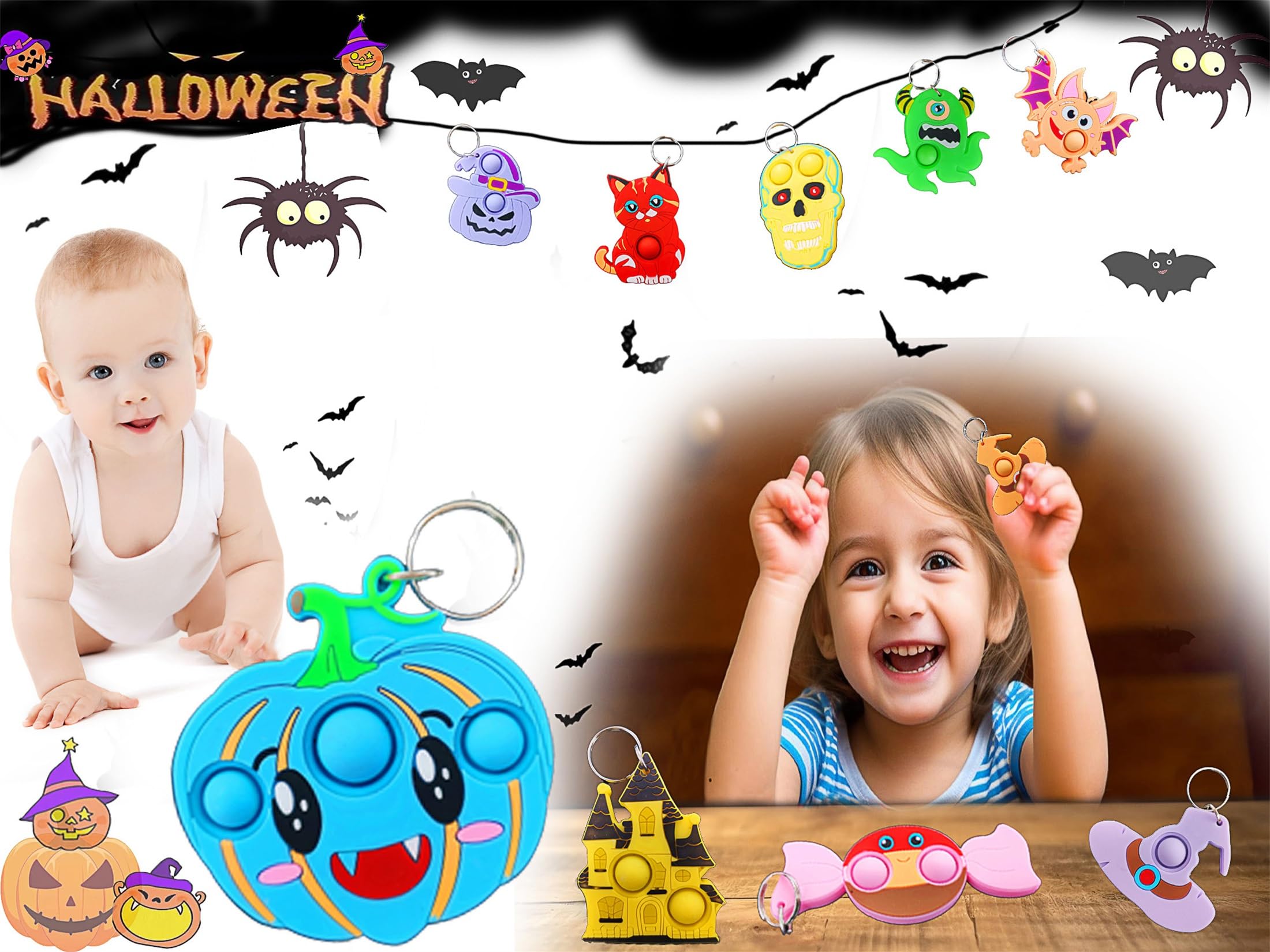 30 Packs Bulk Halloween Spider Ghost Fidget Mini Pop for Kids Party Favors and Classroom Students Gifts