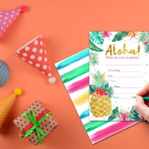 Disfuco Hawaiian Summer Pool Party Invitations, Aloha Luau Tropical Party Invitations - Fill in The Blank Birthday Party Invites - 20 Invitation Cards With 20 Envelopes (d02)