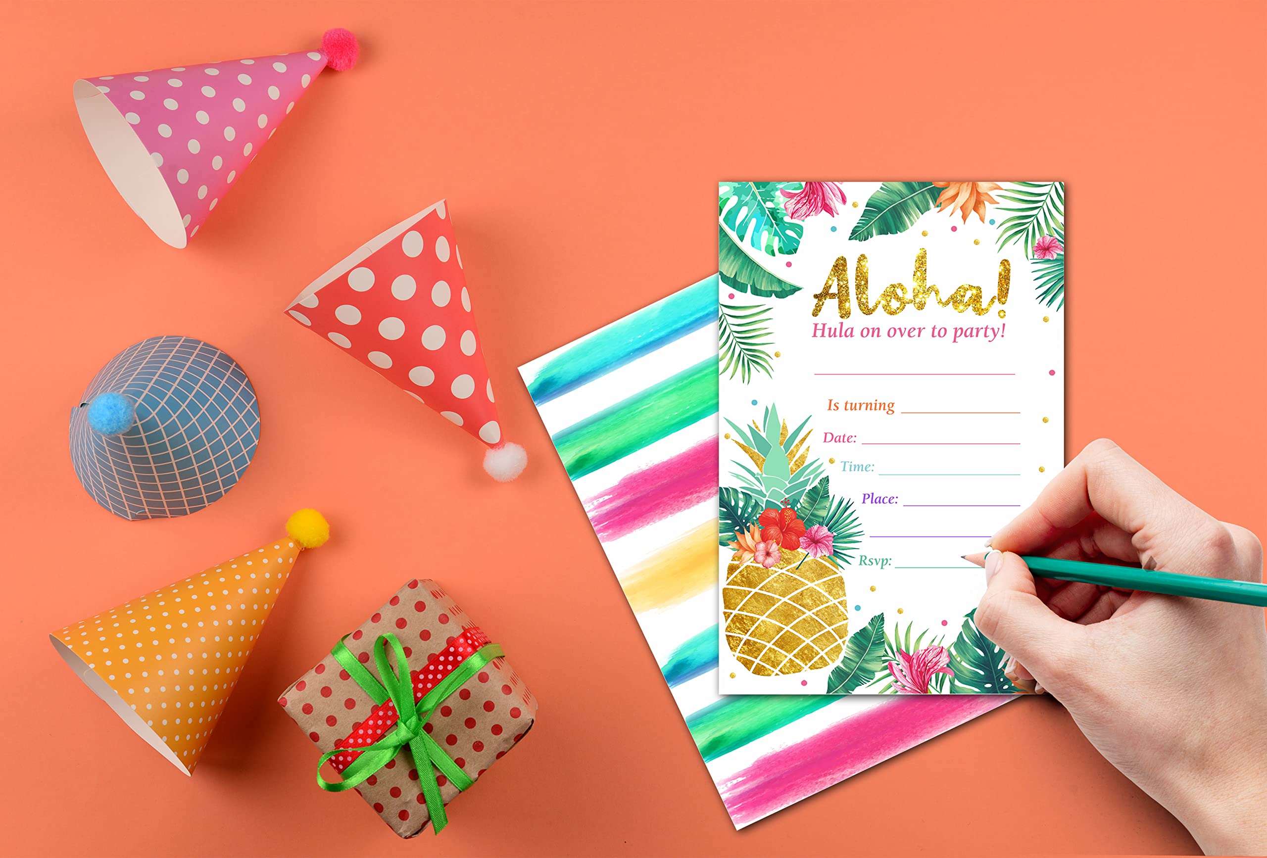 Disfuco Hawaiian Summer Pool Party Invitations, Aloha Luau Tropical Party Invitations - Fill in The Blank Birthday Party Invites - 20 Invitation Cards With 20 Envelopes (d02)