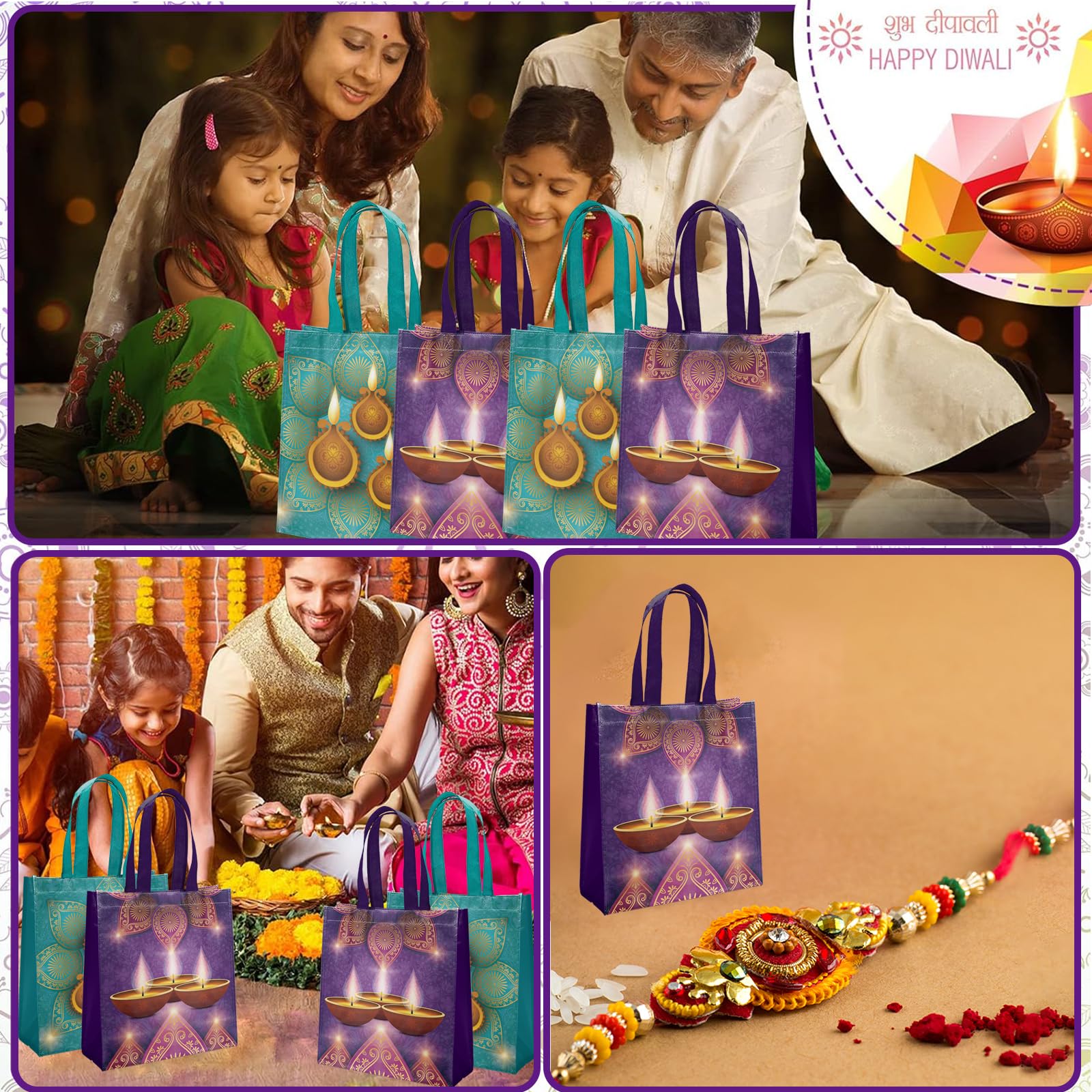 Ertyjikg 20 Pcs Diwali Party Bags,Reusable Diwali Gift Non-woven Bags with Handles for Diwali Party Decorations