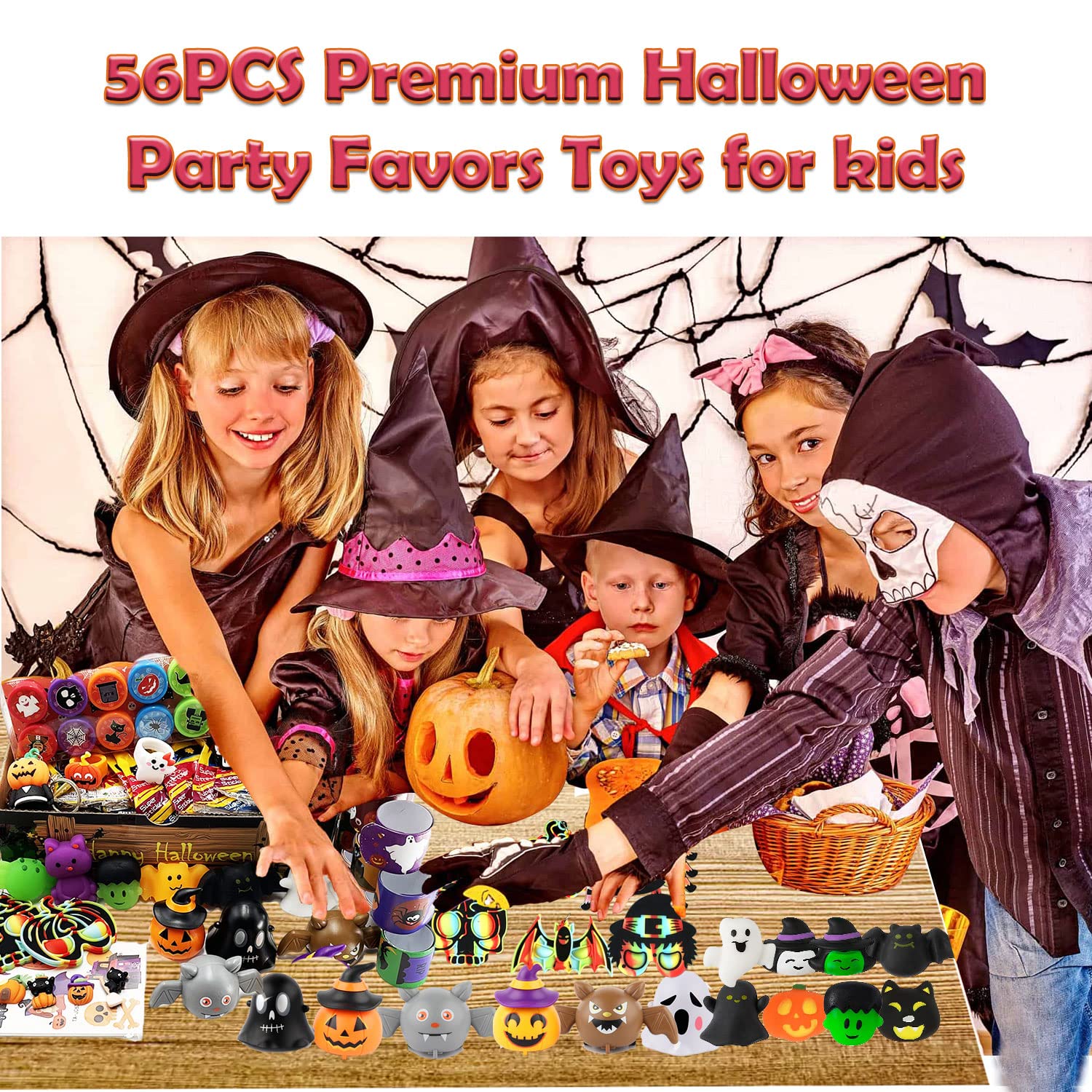 Premium Halloween Party Favors Toys for kids,Assortment Cute Halloween Themed Toys,Kids Trick or Treat Party Favors Supplies,Halloween Prizes,Carnival Prizes,Goody Bag Fillers,Treat Bag Stuffer