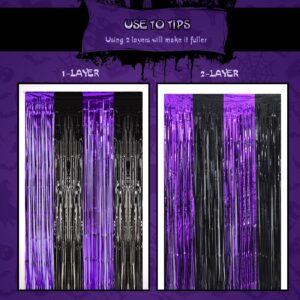 LYUBASA 3 Pack Halloween Party Decorations,Black and Purple Tinsel Foil Fringe Curtains,Halloween Theme Photo Booth Prop Streamer Backdrop Decor Indoor Outdoor Party Supplies for Birthday Anniversary