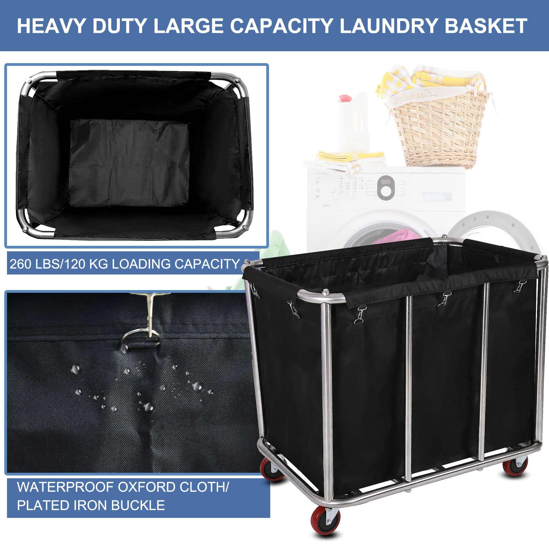 Large Laundry Cart with Wheels,Commercial Stainless Steel Heavy Duty Service Cart Laundry Hamper for Hotel/Home/School/Resort