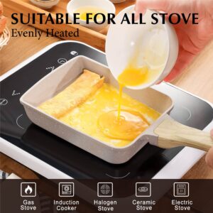 SENSARTE Japanese Omelette Pan, Tamagoyaki Egg Pan, Nonstick Frying Pan with Spatula, Healthy Granite Cookware, PFOS & PFOA Free, 6" x 7" (White)