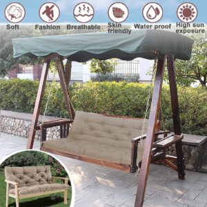 Replacement Cushions for Outdoor Swing, Waterproof Bench Cushions with Backrest Outdoor Furniture 2-3 Seater Washable Swing Replacement Cushions for Garden Patio loveseat Pad(Khaki 40x47 inch)