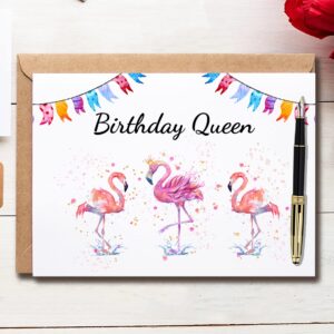 Birthday Queen - Birthday Card Flamingo - Happy Birthday Card For Women - Birthday Card For Her - Meaningful Greeting Cards.