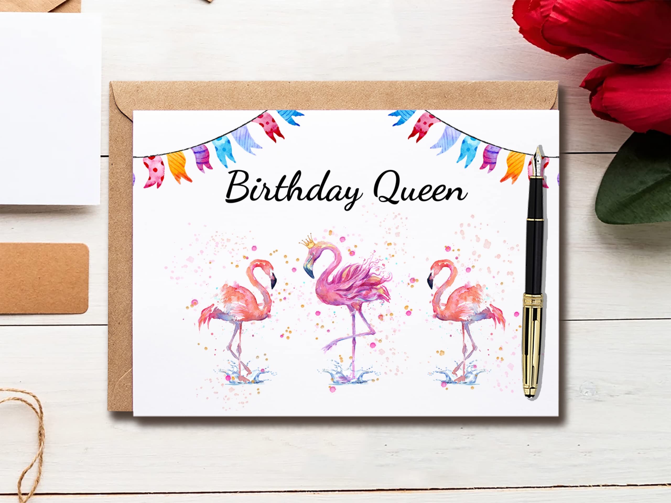 Birthday Queen - Birthday Card Flamingo - Happy Birthday Card For Women - Birthday Card For Her - Meaningful Greeting Cards.