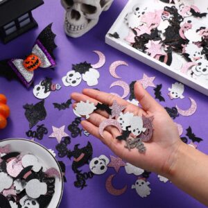 300 Pieces Halloween Confetti Halloween Party Table Scatter Confetti Glitter Halloween Confetti Boo Bat Ghost Pumpkin Witch Confetti for Baby Shower Birthday Table Decor Supplies (Pink)