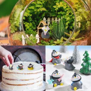 6Pack Mini Cute Penguin Figures Cake Toppers,Lovely Penguin Characters Toys Miniature Fairy Garden Decor for Kids Birthday Baby Shower Party Automobile Decoration