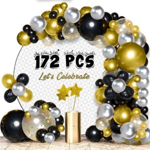 raytrade balloon garland arch kit 172pcs black and gold balloons chrome silver & confetti balloons for weddings, birthday party, bridal shower, christmas, graduation new year party decorations