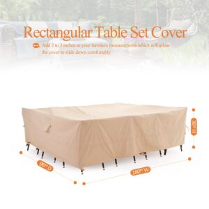 WJ-X3 Extra Large Patio Furniture Set Covers Waterproof, Outdoor Table Cover Heavy Duty, Lawn Sectional Set Cover Anti-fading, High Wind Resistant, Anti-UV, 180W x 96D x 36H Inches, Beige