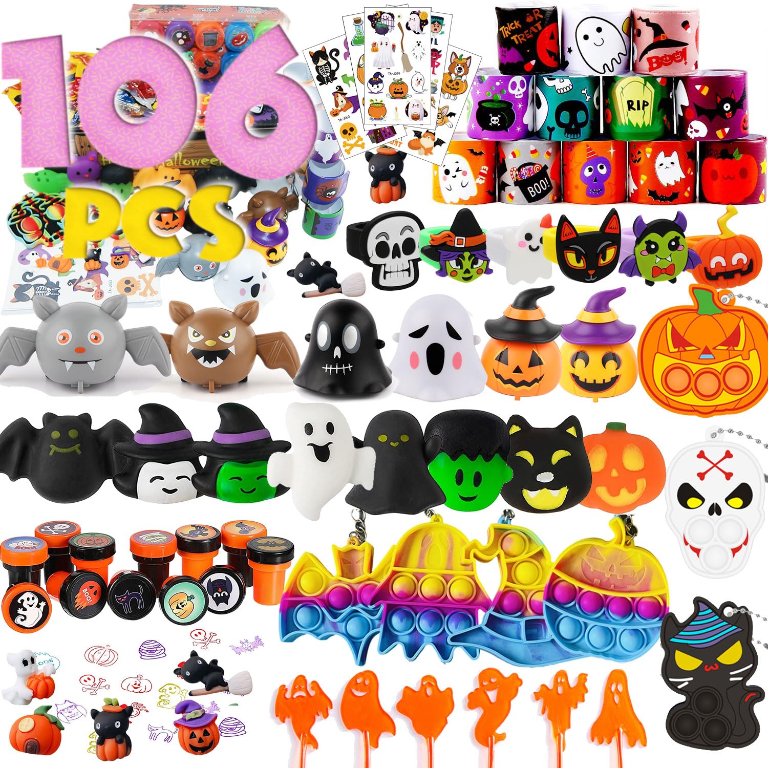 Premium Halloween Party Favors Toys for kids,Assortment Cute Halloween Themed Toys,Kids Trick or Treat Party Favors Supplies,Halloween Prizes,Carnival Prizes,Goody Bag Fillers,Treat Bag Stuffer