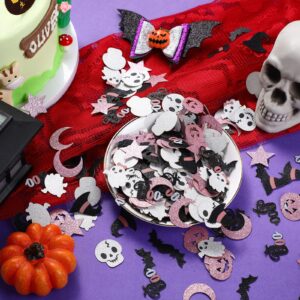 300 Pieces Halloween Confetti Halloween Party Table Scatter Confetti Glitter Halloween Confetti Boo Bat Ghost Pumpkin Witch Confetti for Baby Shower Birthday Table Decor Supplies (Pink)