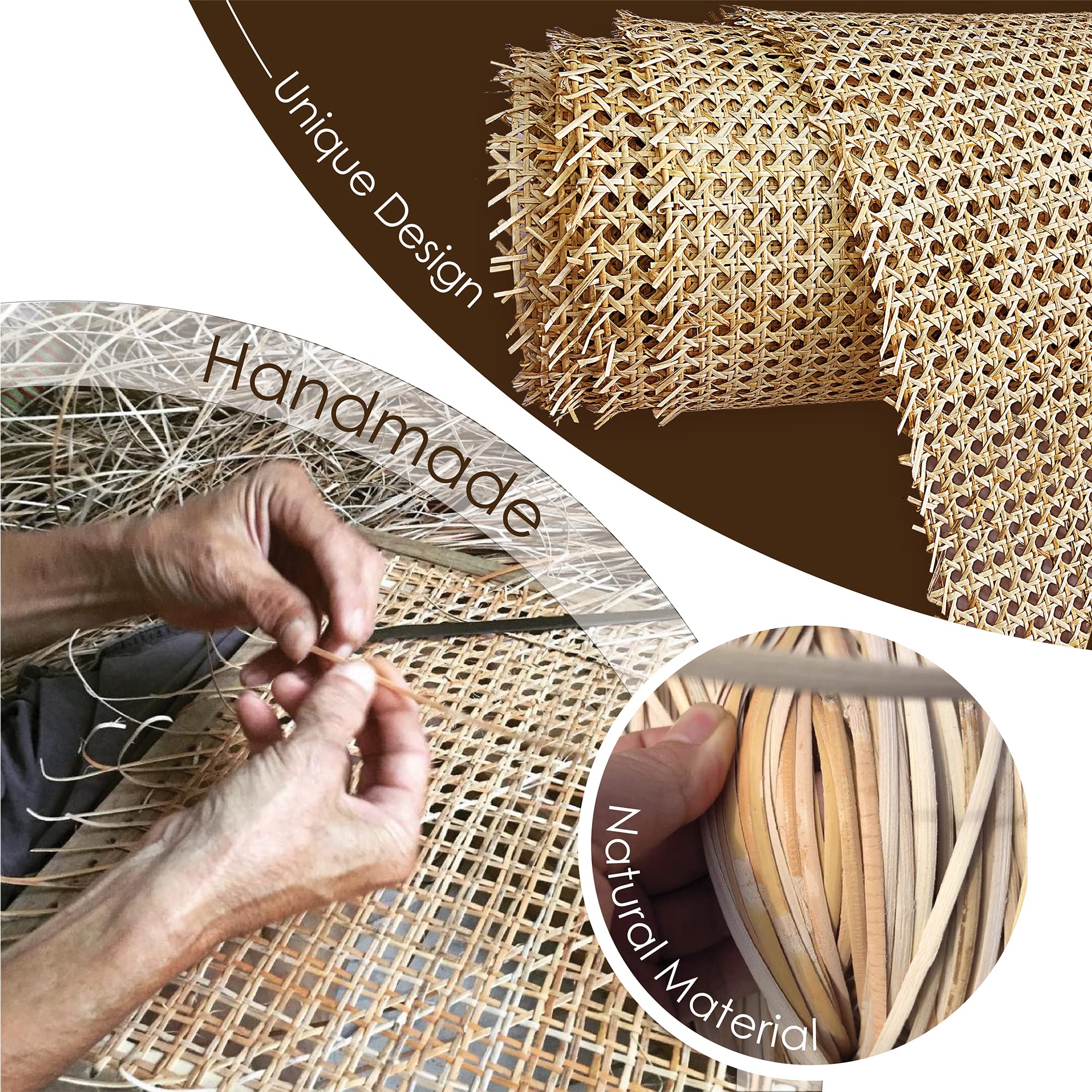 16" Width Rattan Cane Webbing Roll 12 Feet Length Hexagon Weave Pre-Woven Cane Mesh Net Open Weave Wicker Rattan Sheet Furniture, Chair, Cabinet, Ceiling (12 FEET)