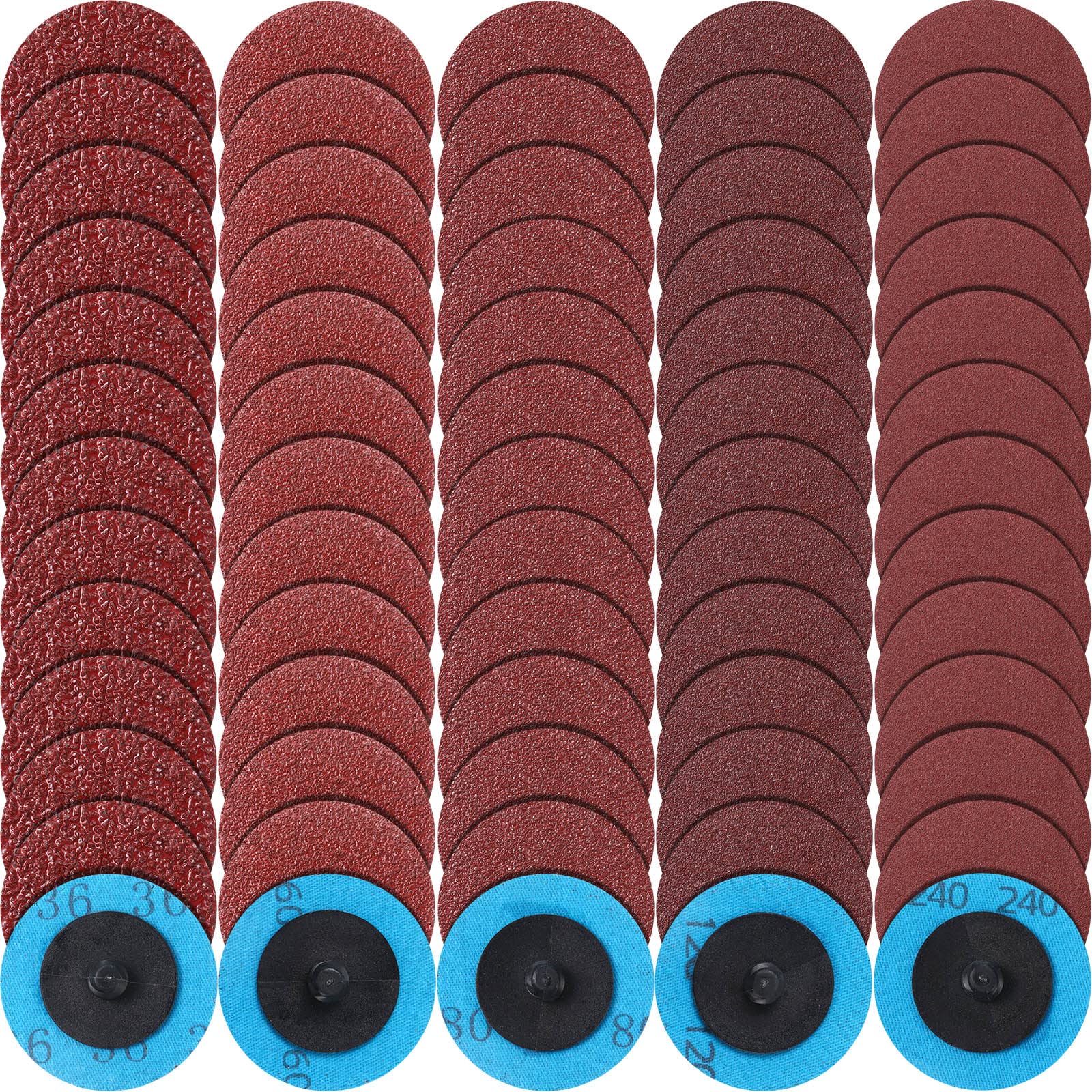 250 Pcs Mix Roll Lock Discs Set 36 60 80 120 240 Grit 2 Inch Sanding Discs Die Grinder Accessories Aluminum Oxide Surface Conditioning Discs for Surface Prep Polish Burr Paint Removal