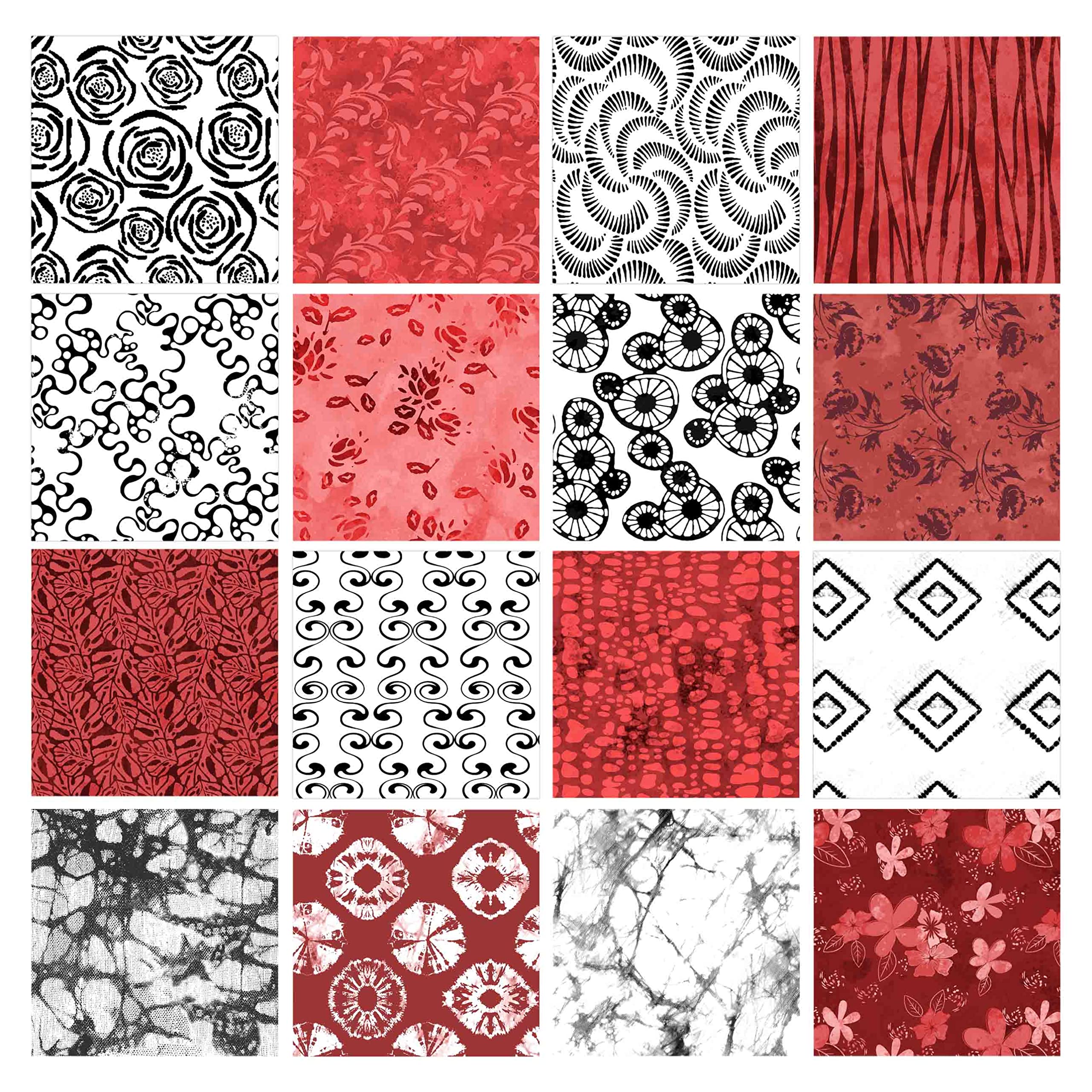 Soimoi 16 Pc Fat Quarter Bundle, Batik Print 18"x 22" DIY Patchwork- 100% Cotton Pre-Cut Quilting Fabric Red,White,Black