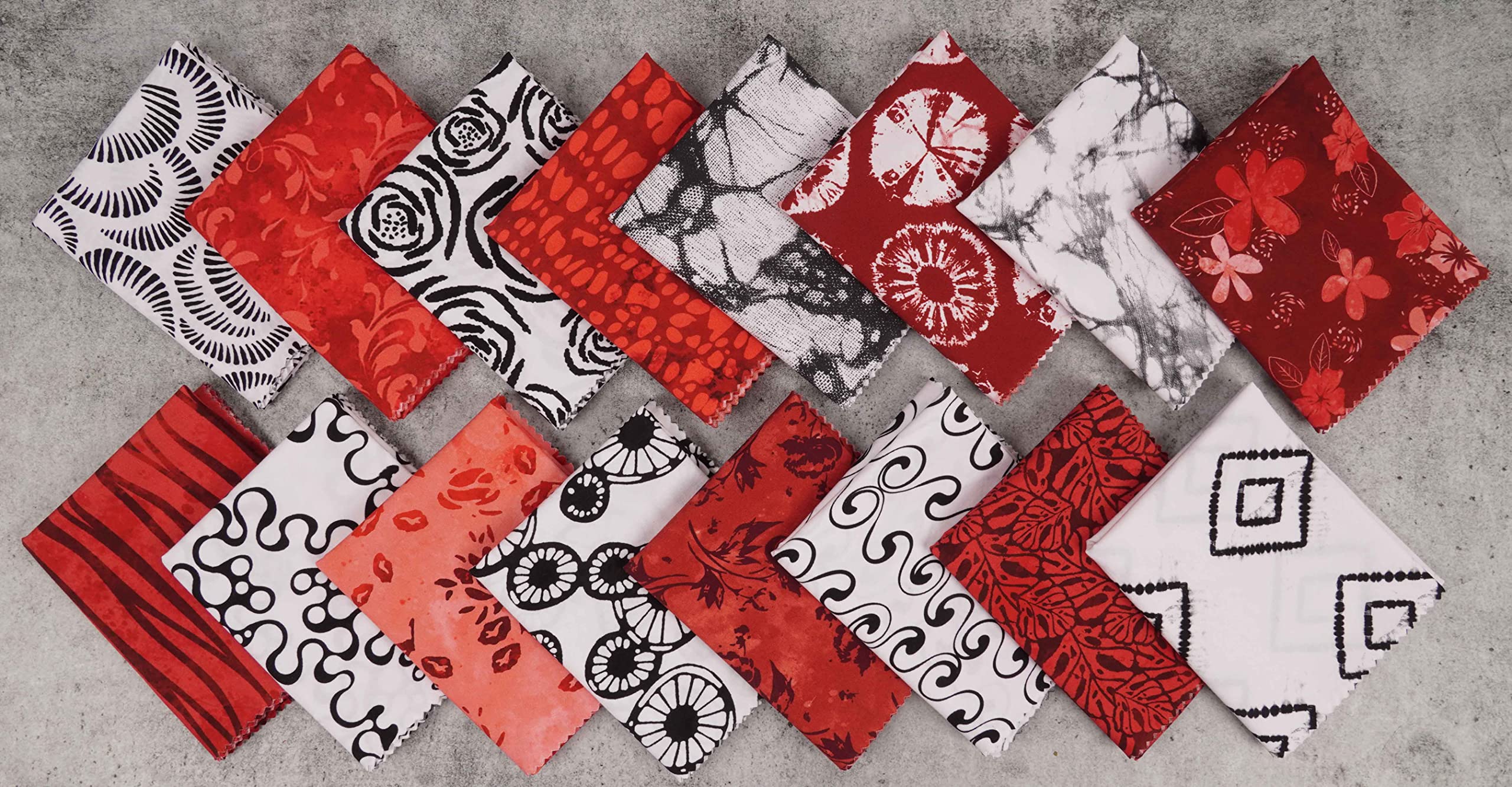 Soimoi 16 Pc Fat Quarter Bundle, Batik Print 18"x 22" DIY Patchwork- 100% Cotton Pre-Cut Quilting Fabric Red,White,Black