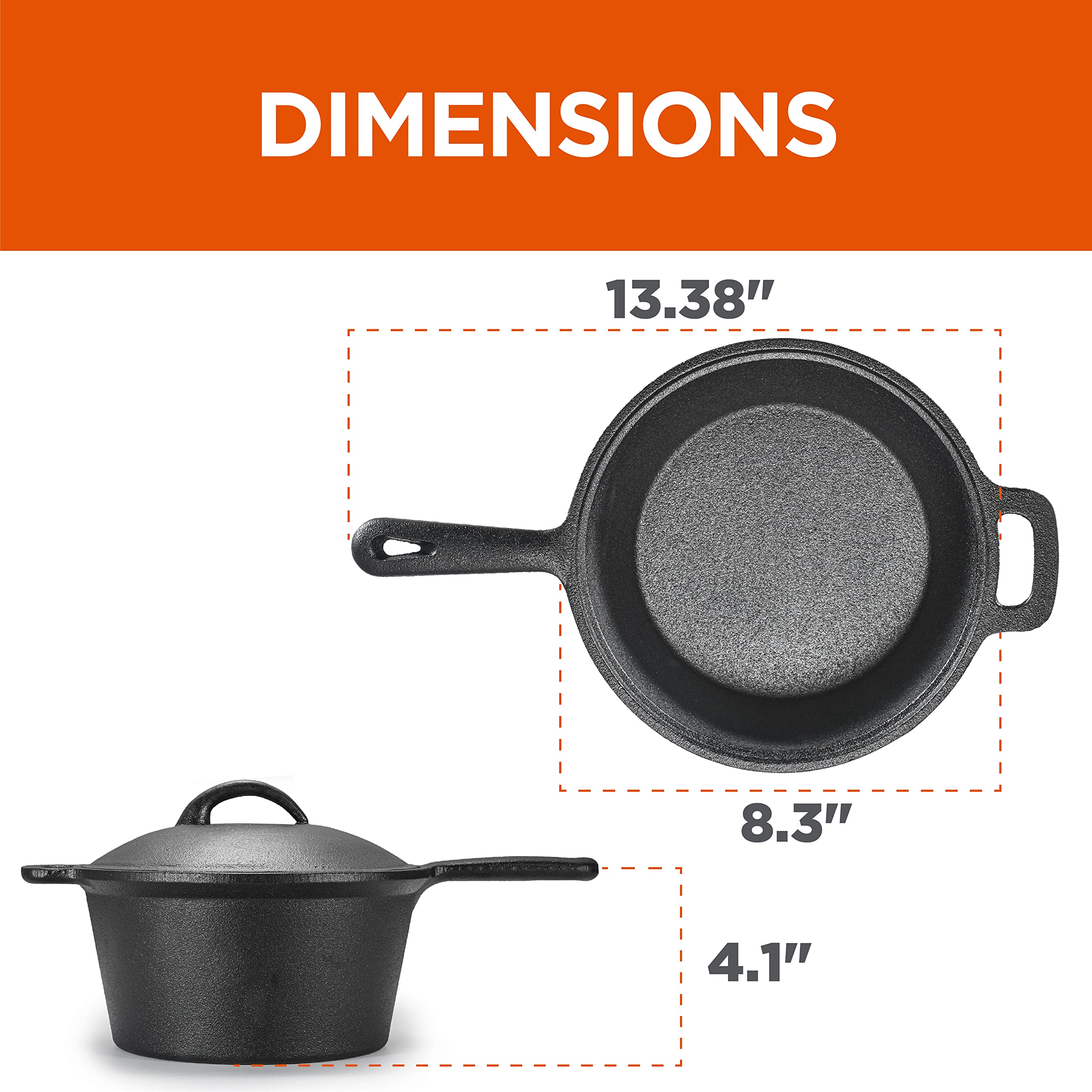 COMMERCIAL CHEF 2 Quart Cast Iron Saucepan, Dutch Oven Cast Iron Saucepan with Lid and Looped Handle, Camping Cookware & Sauce Pan for Indoor & Outdoor Recipes Black