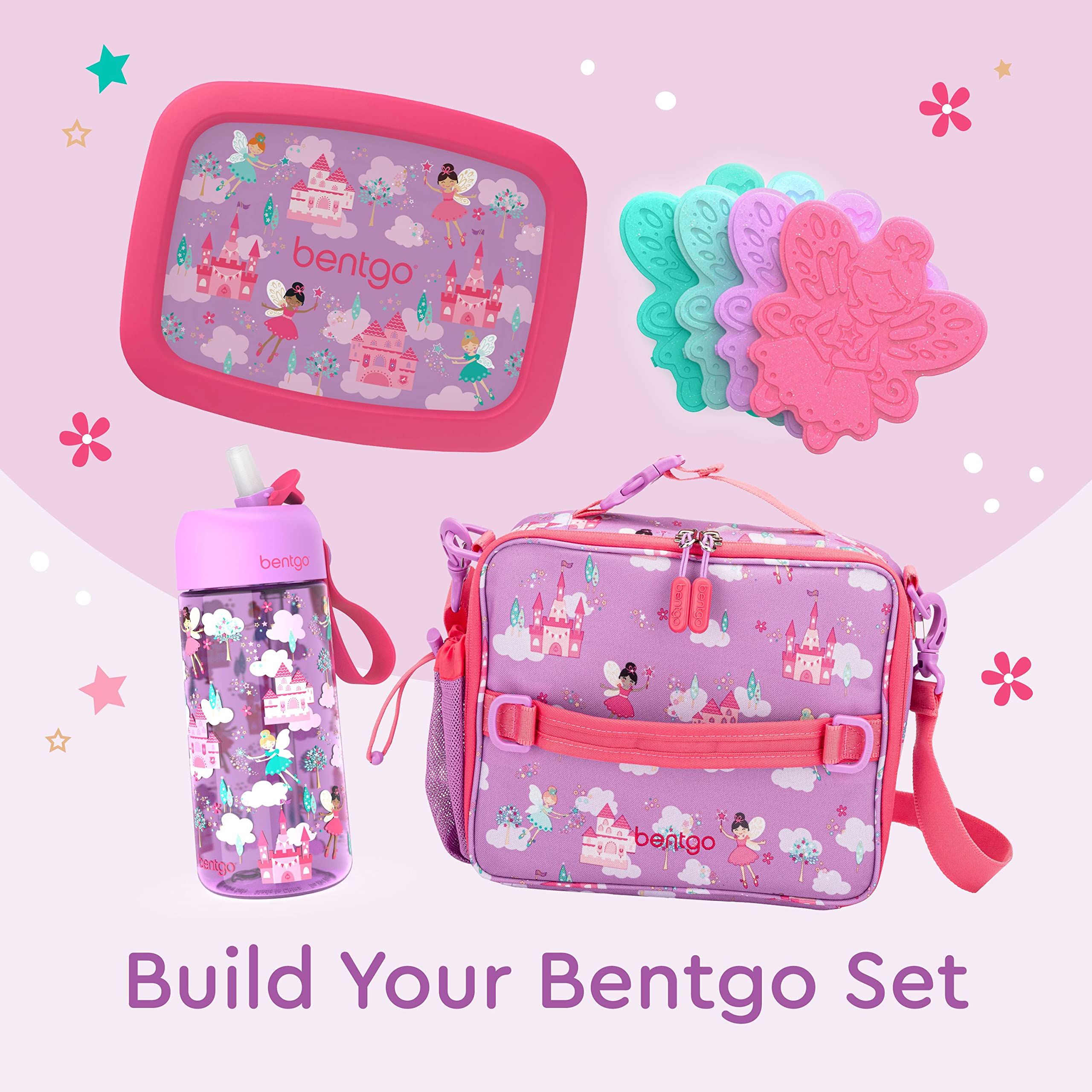 Bentgo Buddies Glitter Reusable Ice Packs - Slim Ice Packs for Lunch Boxes, Lunch Bags, and Coolers - Multicolored 4-Pack (Fairy)