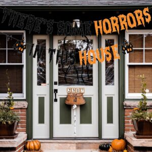 PTFNY There's Some Horrors In This House Banner Halloween Party Decorations Glittery Halloween Garland Banner with Haunted House Signs Halloween Circle Dots Banner for Haunted Houses Home Decorations