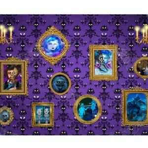 Allenjoy Halloween Purple Haunted House Photo Frame Backdrop for Magic Wall Spooky Ghost Spider Web Baby Shower Birthday Costume Party Supplies Decoration Banner Photo Booth Props Background