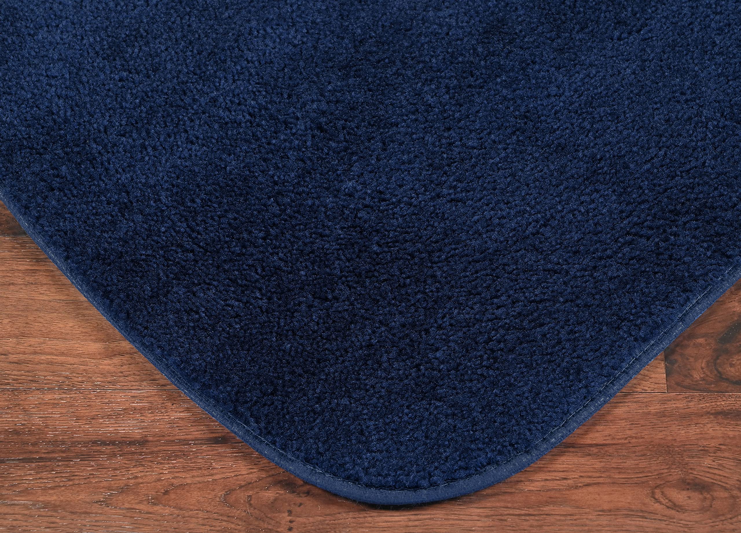 Garland Rug Traditional Washable Bath Rug Set, 4 Piece (Toilet Seat Cover,Contour Rug, 21" x34', 17"x24" Bath Rugs) Navy