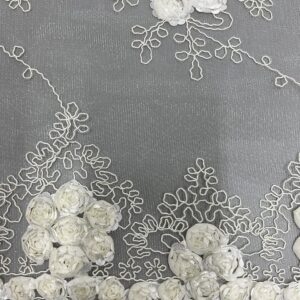 Andrea Ivory 3D Floral Matte Corded Embroidery on Mesh Lace Fabric by The Yard - 10016