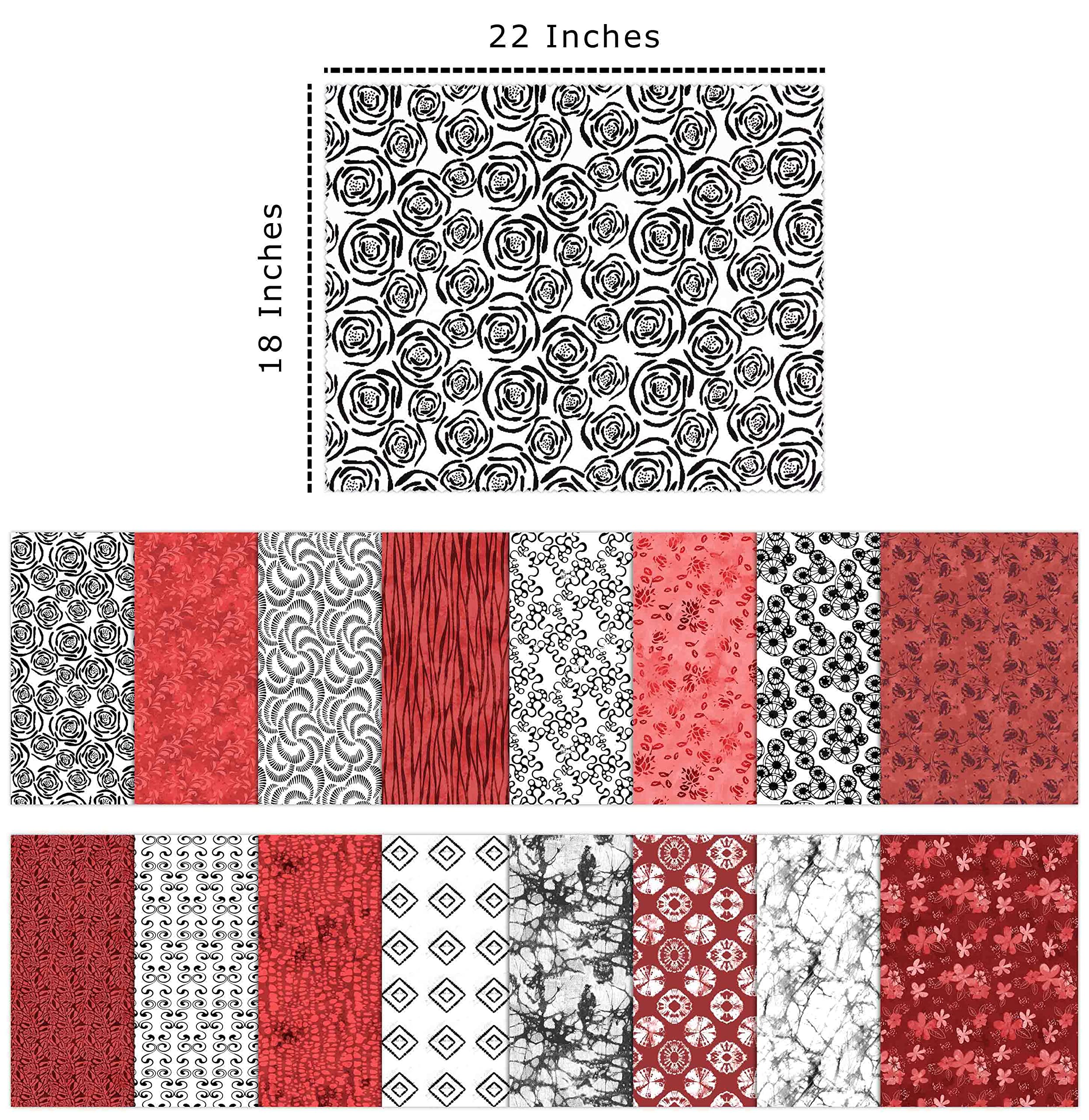 Soimoi 16 Pc Fat Quarter Bundle, Batik Print 18"x 22" DIY Patchwork- 100% Cotton Pre-Cut Quilting Fabric Red,White,Black