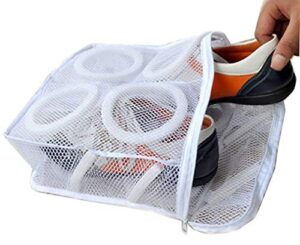 reusable zipper net shoes wash bag gym shoe sneaker trainers dryer bag laundry storage organizer white square