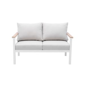 LebenLiebe Patio Furniture Set Outdoor Loveseat Sofa Aluminum 2 Seater Sofa with Beige Cushions All Weather Conversation Set for Garden Balcony, White Frame