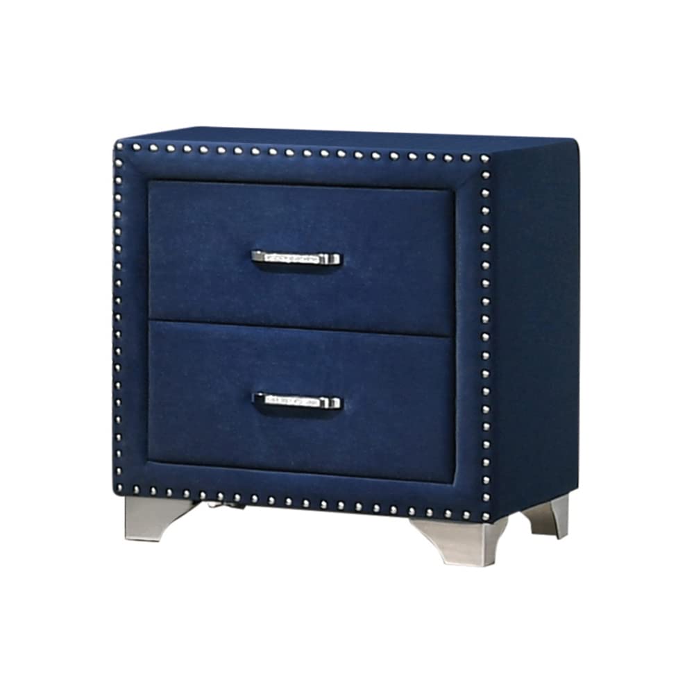 simple relax 2 Drawers Velvet Nightstand, Pacific Blue, Chrome