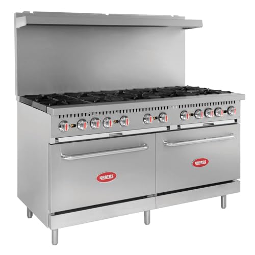 Kratos Commercial Gas Range and Oven - 10 Burners and 2 Full Sized Ovens, Liquid Propane Powered, 360,000 Total BTU Output, 60"W, (29Y-045-LP)