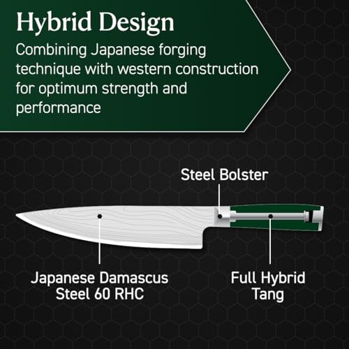 HexClad Chef's Knife, 8-Inch Japanese Damascus Stainless Steel Blade, Pakkawood Handle