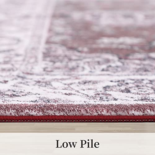 CAROMIO Entryway Small Area Rug Waterproof Non-Shedding Medallion Area Rug Low-Pile Distressed Carpet Machine Washable Rug for Hallway Dining Room, 2' x 3' Red