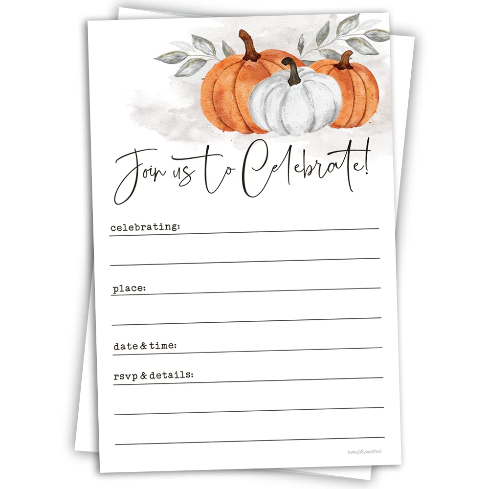 Fall Invitations Watercolor Pumpkins - (20 Count) 4x6 Invitations With Envelopes | Bridal Shower, Fall Wedding, Baby Shower, Anniversary, Engagement, Autumn Themed Invites