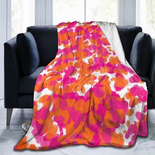 JOOCAR Flannel Throw Blanket Bold Girly Hot Pink Fuchsia and Orange Paint Vibrant Cozy&Soft Plush Pink Blankets for Bed Couch Living Room Sofa Chair