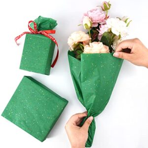 NEBURORA Glitter Tissue Paper for Packaging 50x66cm Green Red Tissue Paper for Christmas Gift Wrapping Bouquet Packaging Craft Paper for Christmas Party Supplies 20 Sheets