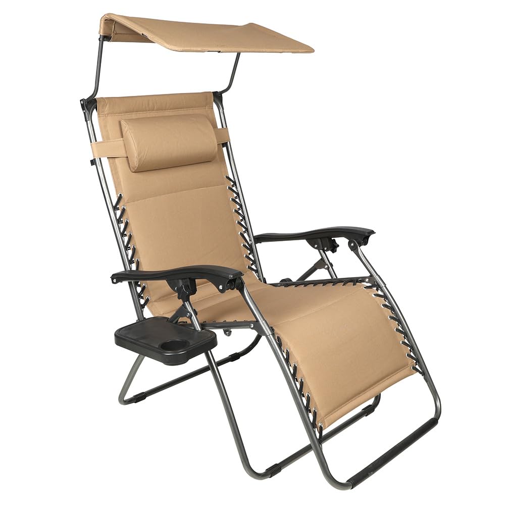 MACSPORTS XL Anti Gravity Chair with Canopy and Cup Tray, Extra Large, Tan