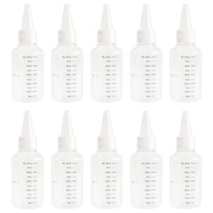 nanshine 10pcs 60ml(2oz) plastic bottle pointed mouth top cap transparent dispensing bottle squeeze bottle with graduated measurement for arts crafts,liquids,inks,oils,shampoo,lotion