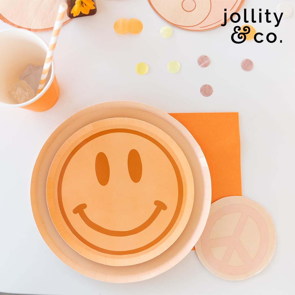 Jollity Party Supplies Peace & Love Smile Dessert Plates Great For Spring, Baby Showers, Bridal Showers, Event And Birthday Decorations Paper, 8 Pack Yellow Dinner