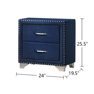 simple relax 2 Drawers Velvet Nightstand, Pacific Blue, Chrome