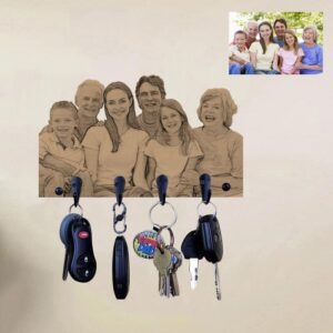 Personalized Photo Wooden Key Holder for Decorative Custom Key Rack Hanger for Wall with 4 Hooks for Keychain Rustic Home Decor Presonalized Gifts for Family Birthday Christmas Day