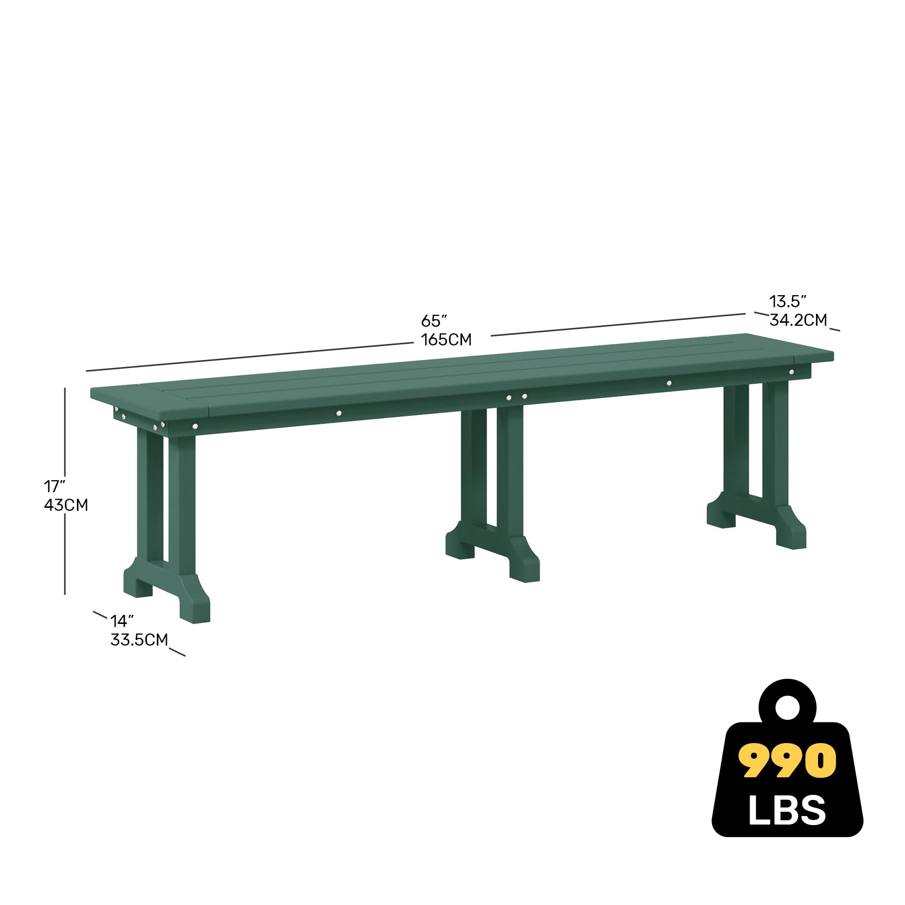 Costaelm Outdoor Benches Weatherproof, Bench for Entryway Front Porch Bench, All Weather Resistant Park Long Bench Poly Lumber Backless Garden Bench Seat for Outdoors, Dark Green