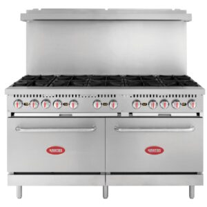 Kratos Commercial Gas Range and Oven - 10 Burners and 2 Full Sized Ovens, Liquid Propane Powered, 360,000 Total BTU Output, 60"W, (29Y-045-LP)