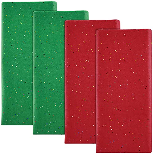 NEBURORA Glitter Tissue Paper for Packaging 50x66cm Green Red Tissue Paper for Christmas Gift Wrapping Bouquet Packaging Craft Paper for Christmas Party Supplies 20 Sheets